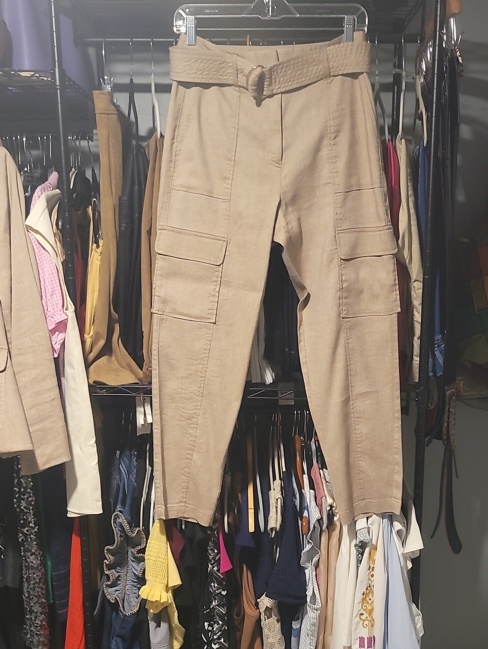 5 For $25 White House Black Market Beige Cargo Ankle Pants with Waist Belt